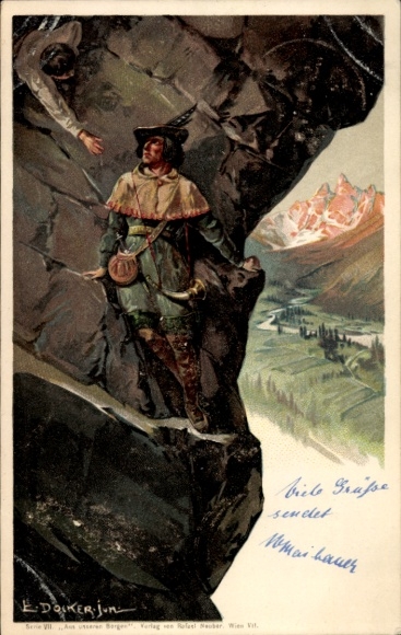 Artist Chromo-Litho Döcker, E., Kaiser Max on the Martinswand