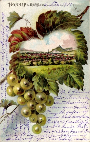 Weinblatt Litho Bad Honnef am Rhein, Panorama, Weintrauben