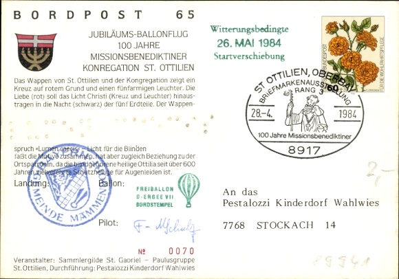 Postcard Sankt Ottilien Eresing in Upper Bavaria, aerial photo of the Archabbey of Sankt Ottilien, Bordpost 65