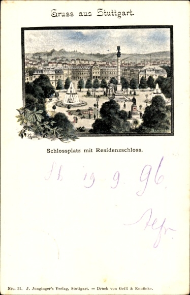Postwaardekaart briefkaart Stuttgart in Baden Württemberg, Schlossplatz, Residenzschloss