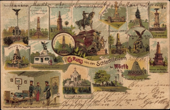 Chromo-Litho Wœrth sur Sauer Woerth Wörth an der Sauer Alsace Bas Rhin, battle memorials