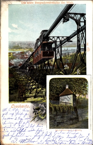Postcard Dresden Northeast Loschwitz, suspension railway, Schiller House