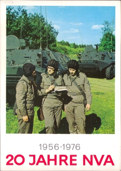 Postcard 20 years NVA 1976, GDR, tanks, soldiers in uniforms
