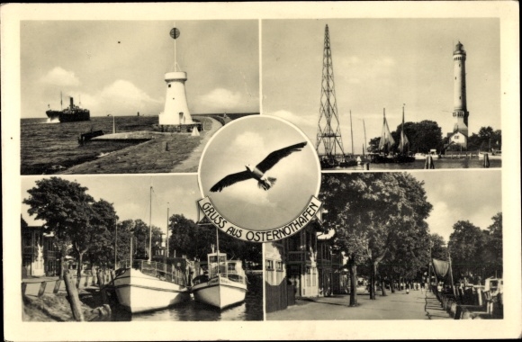 Postcard Chorzelin Osternothafen Świnoujście Swinemünde Pomerania, lighthouse, pier, boats