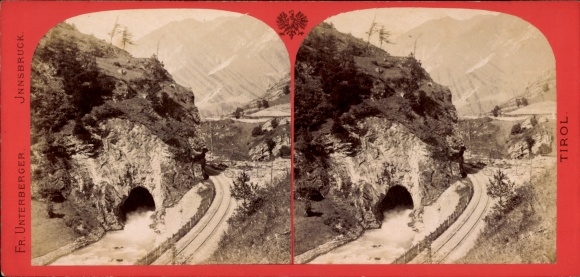 Stereofoto Gossensaß Zuid-Tirol, watertunnel