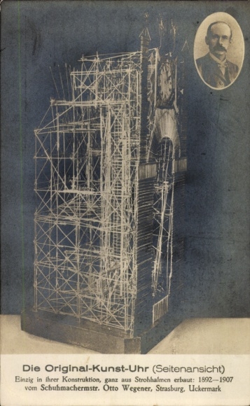 Postcard Strasburg in der Uckermark, art clock, Otto Wegener