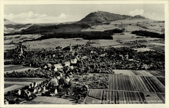 Postcard Straßdorf Schwäbisch Gmünd in Württemberg, aerial photograph of Straßdorf, Schwäbisch Gmünd, Lands