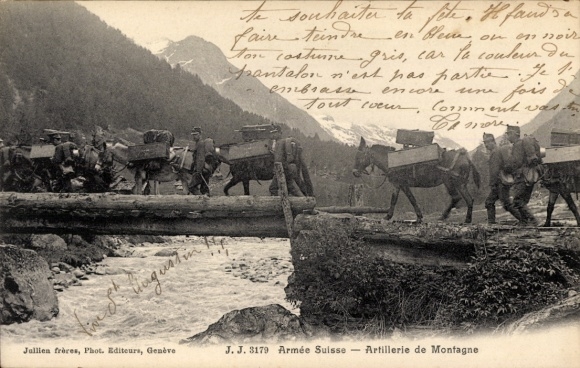 Postcard Swiss Army, Artillery, Soldiers