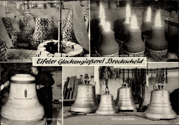 Postcard Brockscheid in the Vulkaneifel, Eifel bell foundry, brick cores, burning out, ringing
