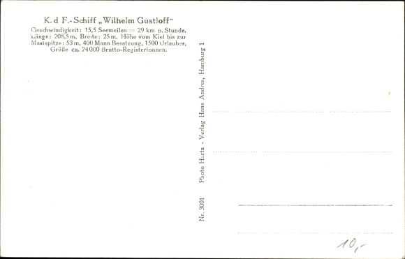 Ak KdF-schip Wilhelm Gustloff, stuurboordaanzicht