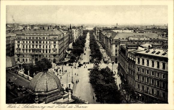 KP Vienna 1 Innere Stadt, Schottentorgasse, Hotel de France, widok na miasto, ludzie na ulicy