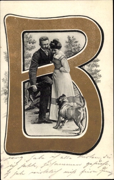 Letters Postcard Letter B., lovers, dog