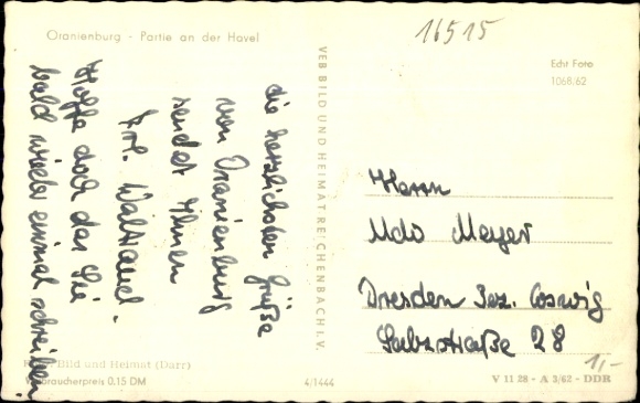 Postcard Oranienburg in Brandenburg, ship on the water, bridge, buildings in the background, trees