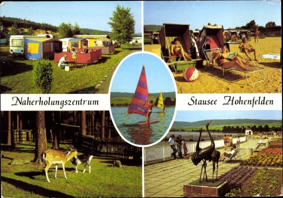Postcard Hohenfelden Weimarer Land, local recreation center at the reservoir, beach, campsite, surfers