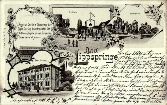 Litho Bad Lippspringe im Kreis Paderborn, Kurhaus, Trinkhalle, Externsteine