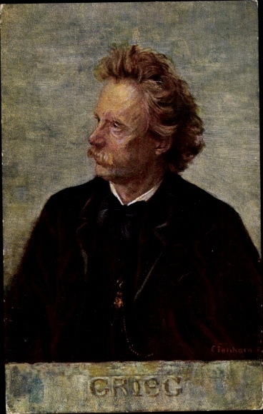 Kunstenaar Ak Eichhorn, componist en pianist Edvard Grieg, portret