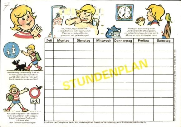 Timetable Headquarters of the People&#39;s Police Berlin, Traffic Police Department, traffic education around 1970