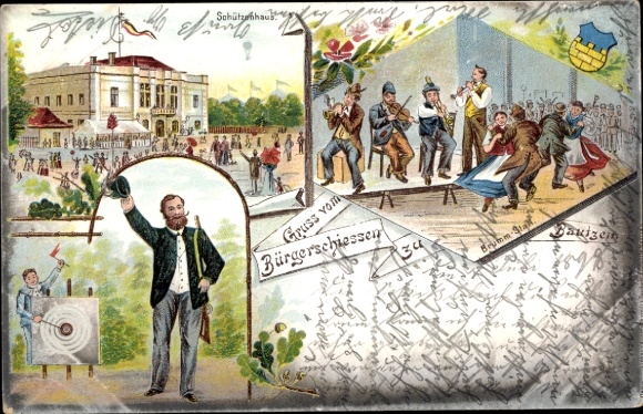Chromo-Litho Bautzen in Upper Lusatia, greetings from the Citizens' Shooting