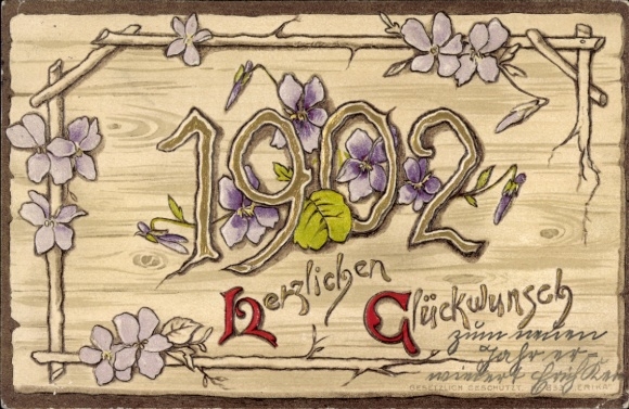 PC Happy New Year 1902, flowers