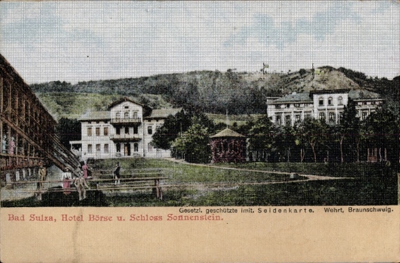 Seiden Ak Bad Sulza in Thüringen, Hotel Börse, Schloss Sonnenstein