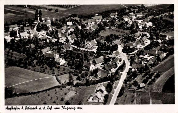 Postcard Biberach an der Riß in Upper Swabia, aerial view of Aufhofen, Biberach, houses, landscape