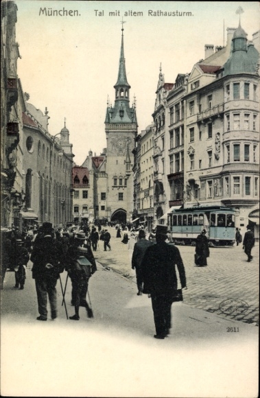 Postcard Munich, Town Hall Tower, Kleinhesseloher See