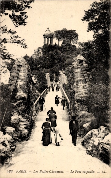 Ansichtkaart Parijs XIX Buttes Chaumont, Le Pont opgeschort