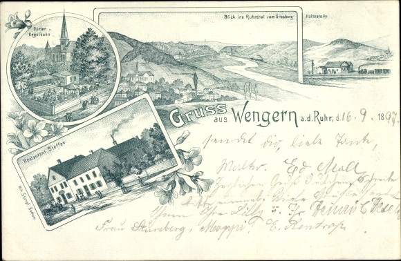 Chromo-Litho Wengern Wetter at the Ruhr Garden bowling alley train stop Restaurant Steffen