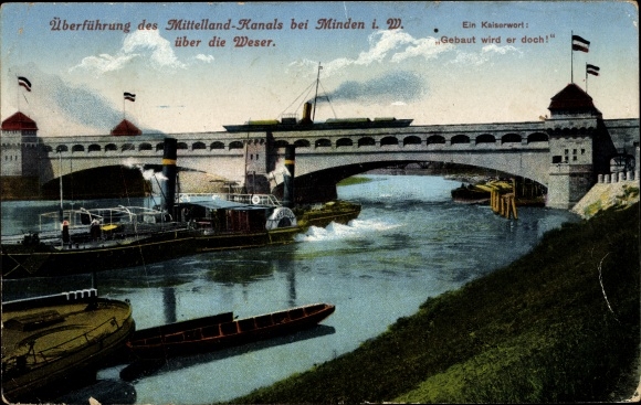 PC Minden in Ostwestfalen Lippe, transfer of the Mittelland Canal over the Weser, paddle steamer