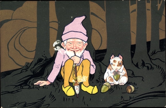 Artysta KP Dwarf pali fajkę, zwierzę z żołędziami
