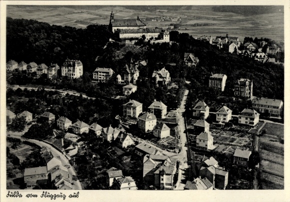 Postcard Fulda in Hesse, Frauenberg, aerial photograph