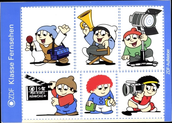 Postcard Mainzelmännchen, ZDF, class television, sticker