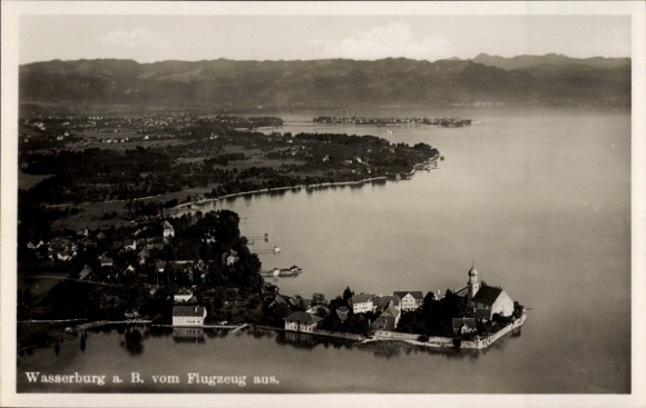 Postcard Wasserburg am Bodensee Swabia, aerial photograph