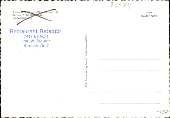 Postcard Bad Urach in the Swabian Alb Württemberg, Restaurant Ratstube, interior view with tables,