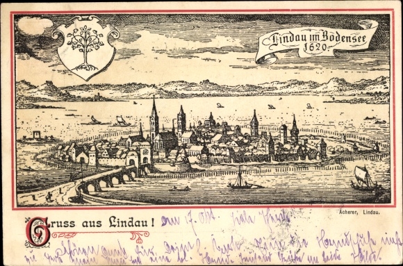 Artist PC Lindau on Lake Constance Swabia, place around 1620, coat of arms