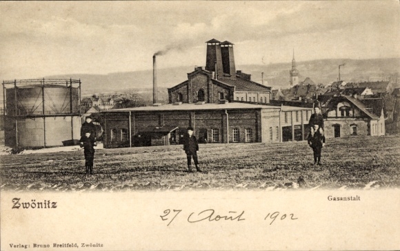 Postcard Zwönitz in the Ore Mountains Saxony, Gasworks