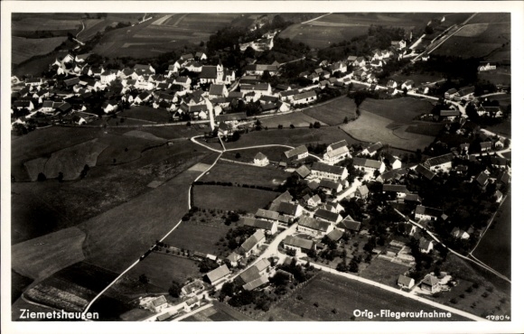 Postcard Ziemetshausen in Swabia, aerial photograph