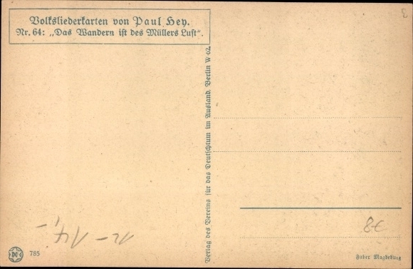 Song artist PC Hey, Paul, Wandering is the miller&#39;s delight, folk song card no. 64