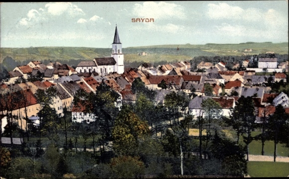 Ak Sayda im Erzgebirge, Gesamtansicht des Ortes mit Kirche