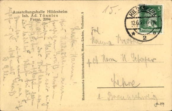 Postcard Hildesheim in Lower Saxony, Exhibition Hall, owner: Ad. Tönnies
