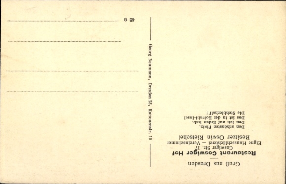 Postcard Dresden Pieschen Trachenberge, Restaurant Coswiger Hof, Coswiger Straße 17