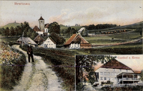 Ak Breitnau im Schwarzwald, Gesamtansicht, Gasthof zum Kreuz
