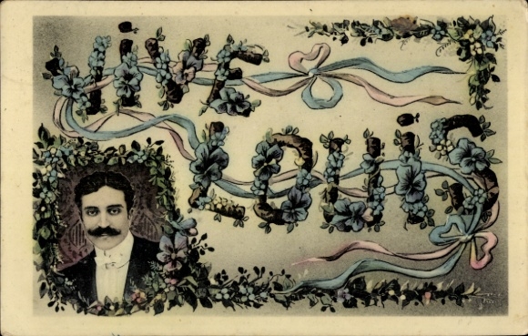 Letters Postcard Vive Louis, man, portrait