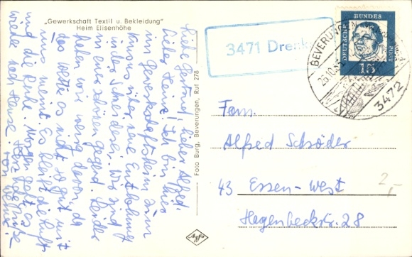 Ak Landpoststempel 3471 Drenke