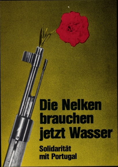 Artist PC Staeck, Klaus, carnations now need water, barrel of an AK47, satire