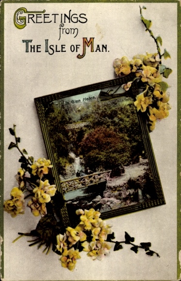 Postcard Glen Helen Isle of Man, bridge, waterfall