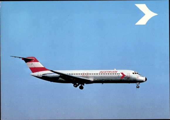 Postcard Austrian passenger plane, Austrian Airlines, Douglas DC-9-32