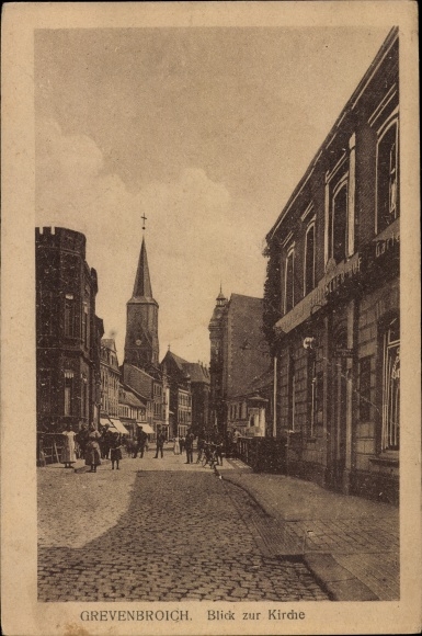 Ak Grevenbroich in Westfalen, Straßenpartie, Kirche