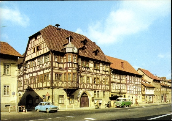 Postcard Wasungen in the Thuringian Forest, town hall