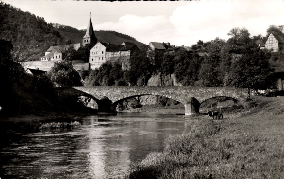 Postcard Schuld an der Ahr, riverbank view